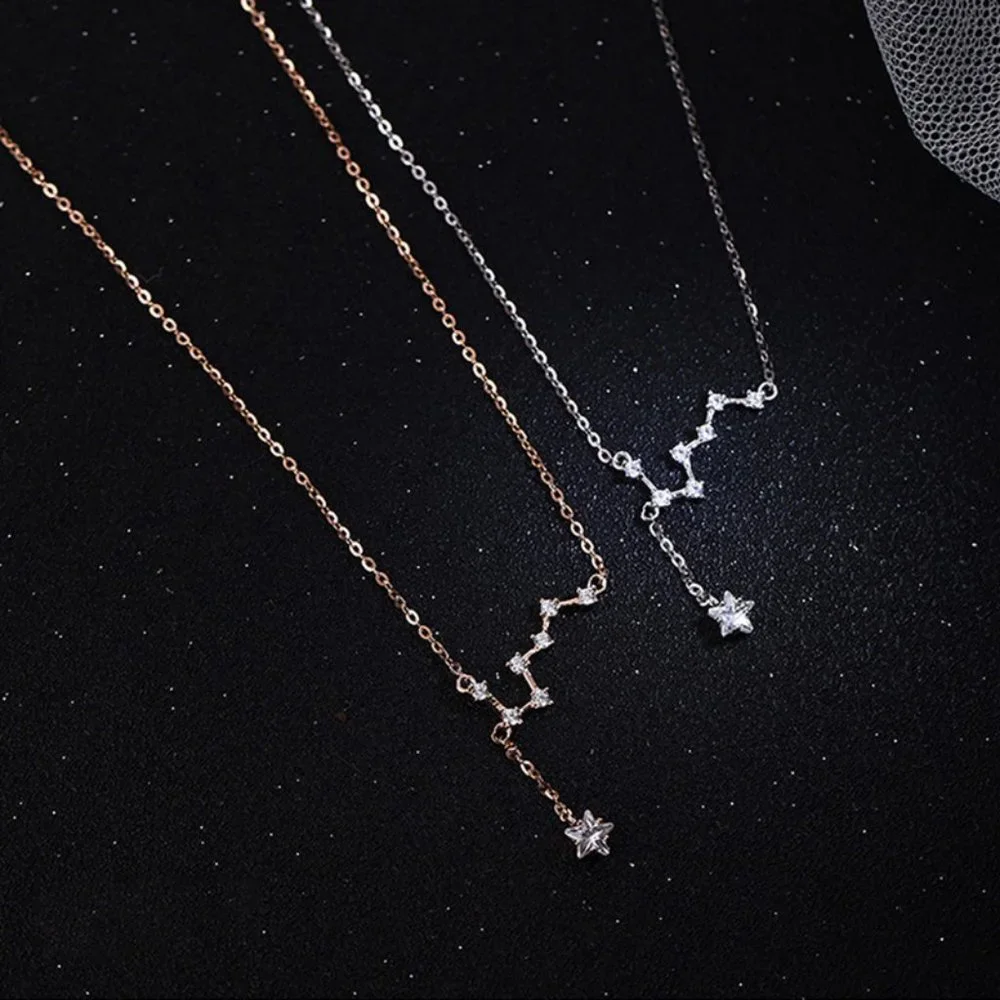 #NEW 925 Sterling Silver Diamond Star Drop Necklace